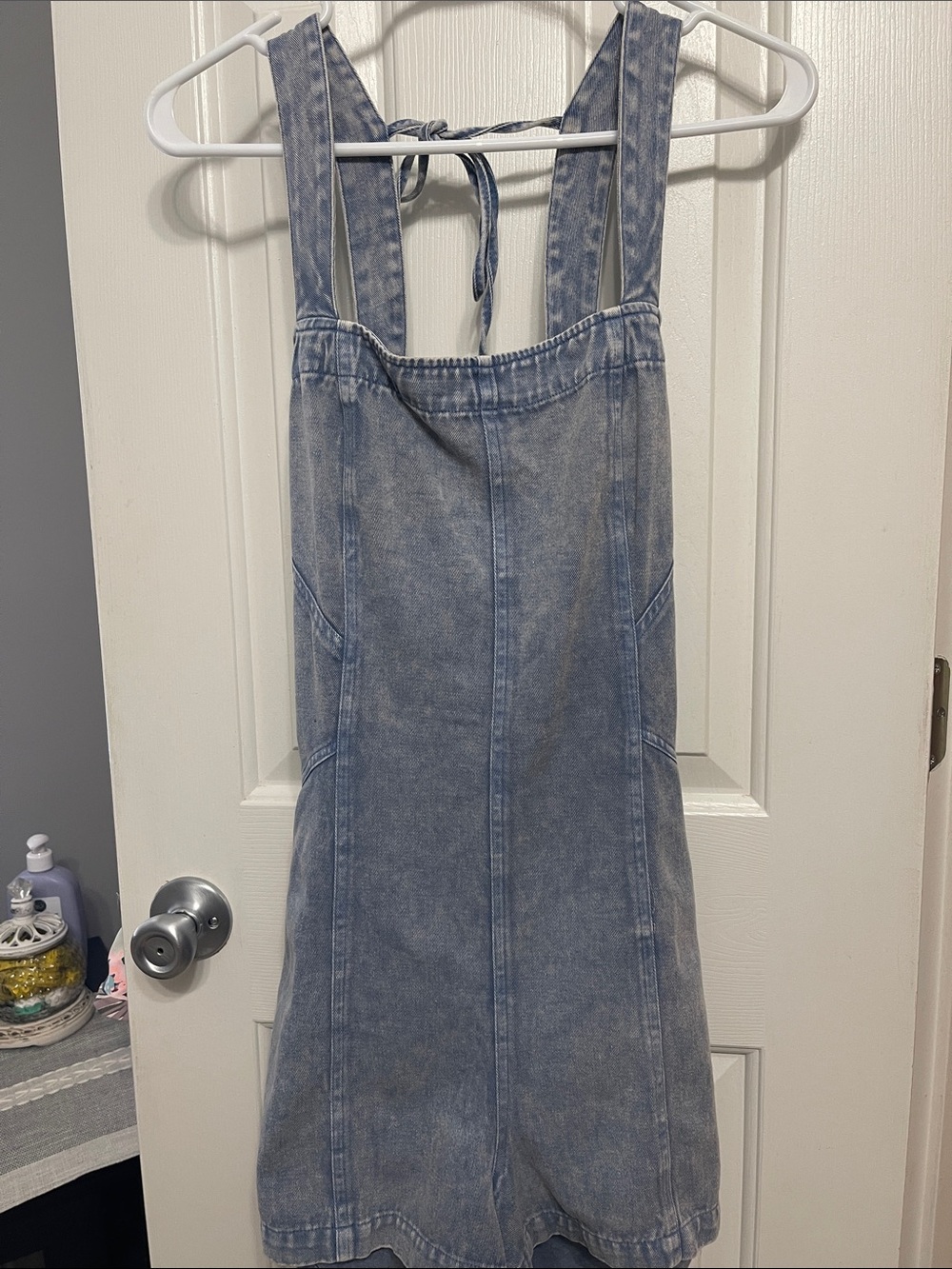 Light Wash Denim Pinafore Romper